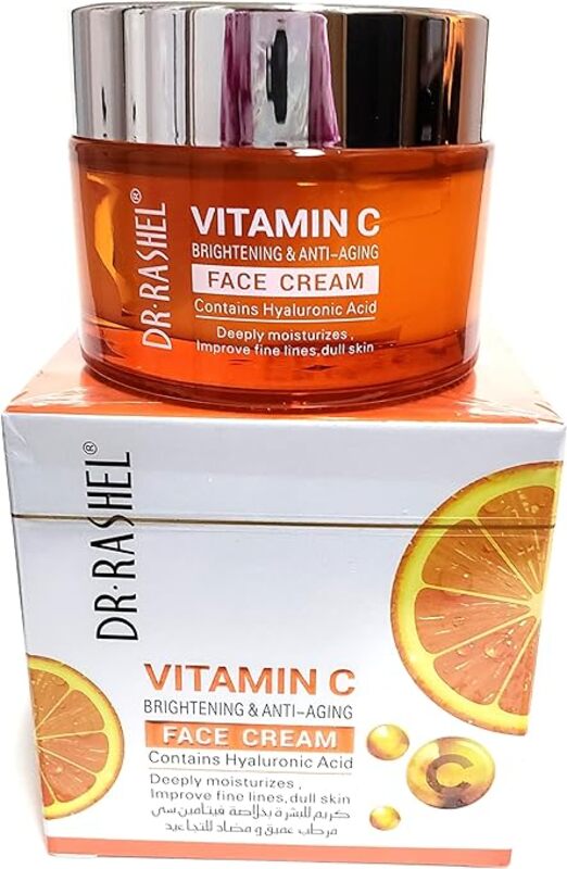 Dr Rashel Vitamin C Brightening and Anti Aging Face Cream, with Hyaluronic Acid, 1.76 Oz (50gm)